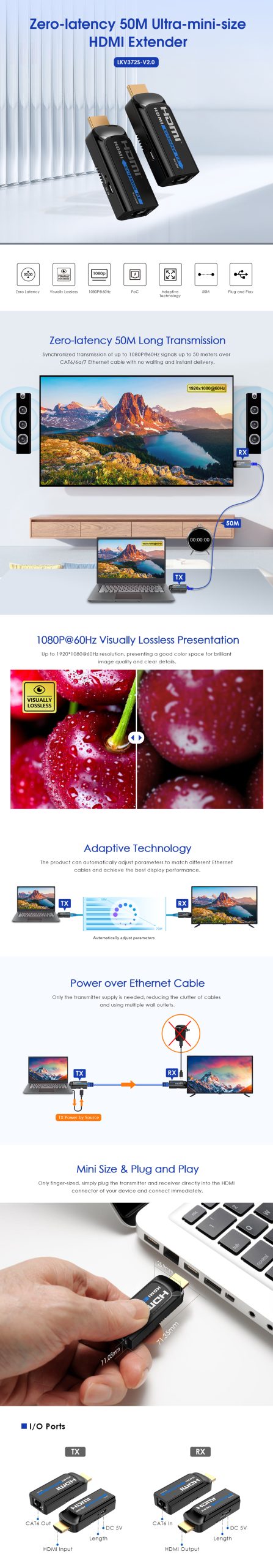 Bộ mở rộng 4K HDMI Mini cáp LAN (50m) Lenkeng LKV372S
